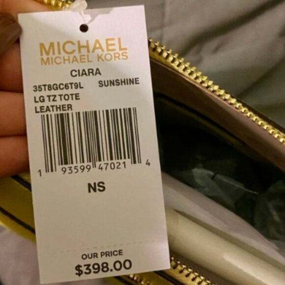 EUC Michael Kors Ciara Large Top Zip Tote Leather Bag Sunshine - Picture 4 of 9